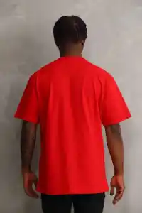 Erkek Baskılı T-Shirt Kısa Kol Bisiklet Yaka Rahat Kalıp Tişört - Kırmızı