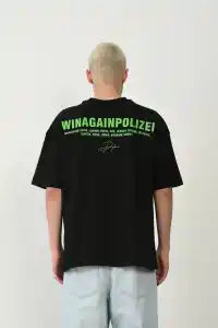 Erkek Baskılı T-Shirt Kısa Kol Bisiklet Yaka Rahat Kalıp Tişört  - Siyah