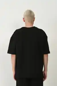 Erkek Baskılı T-Shirt Kısa Kol Bisiklet Yaka Rahat Kalıp Tişört - Siyah