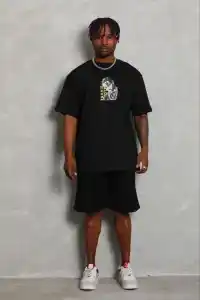 Erkek Baskılı T-Shirt Kısa Kol Bisiklet Yaka Regular Fit Tişört - Siyah