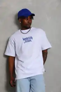 Erkek Baskılı Tişört Kısa Kol Bisiklet Yaka Oversize T-Shirt - Beyaz