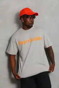 Erkek Baskılı Tişört Kısa Kol Bisiklet Yaka Oversize T-Shirt - Gri