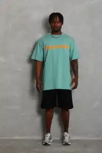 Erkek Baskılı Tişört Kısa Kol Bisiklet Yaka Oversize T-Shirt - Mint Yeşili