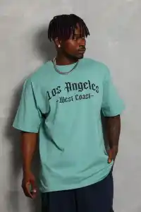 Erkek Kısa Kol Tişört Bisiklet Yaka KANAT Baskılı Oversize T-Shirt - Mint Yeşili