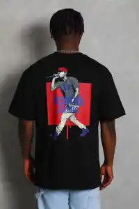 Erkek Baskılı Tişört Kısa Kol Bisiklet Yaka Oversize T-Shirt - - Siyah