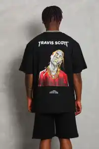 Erkek Baskılı Tişört Kısa Kol Bisiklet Yaka Oversize T-Shirt - Siyah