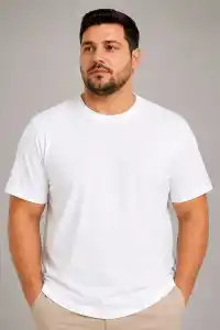 Erkek Battal Big Size Basic Tişört Bisiklet Yaka Rahat Kalıp T-Shirt - Beyaz
