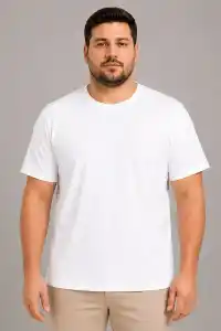 Erkek Battal Big Size Basic Tişört Bisiklet Yaka Rahat Kalıp T-Shirt - Beyaz