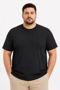 Erkek Battal Big Size Basic Tişört Bisiklet Yaka Rahat Kalıp T-Shirt - Siyah