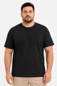 Erkek Battal Big Size Basic Tişört Bisiklet Yaka Rahat Kalıp T-Shirt - Siyah