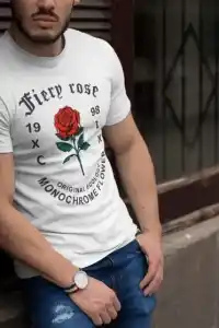 Erkek Tişort Bisiklet Yaka Baskılı Kısa kol T-Shirt - Beyaz