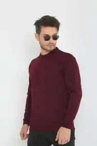 Erkek Bisiklet yaka Kazak Uzun Kol Dokuma Triko - Bordo