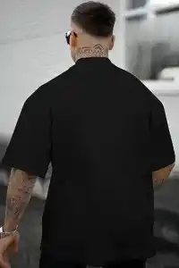 Erkek Kısa Kol Yazlık Tişört Bisiklet Yaka GÜL Baskılı T-Shirt - Siyah