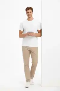 Erkek Bisiklet Yaka Yazlık Kısa kol Düz Tişört Regular Kalıp T-shirt - Beyaz