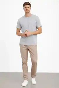 Erkek Bisiklet Yaka Yazlık Kısa kol Düz Tişört Regular Kalıp T-shirt - Gri