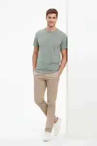 Erkek Bisiklet Yaka Yazlık Kısa kol Düz Tişört Regular Kalıp T-shirt - Mint Yeşili