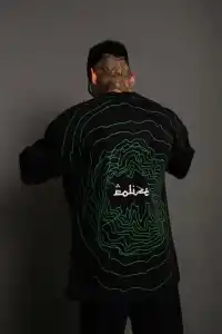 Erkek Kısa Kol Yazlık Tişört Bisiklet Yaka Baskılı Oversize T-Shirt - Siyah
