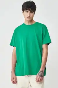 Erkek Düz Penye Tişört Bisiklet Yaka Kısa Kol Regular Fit T-Shirt - Yeşil