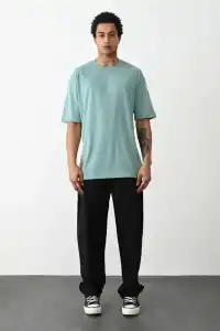 Erkek Tişört Düz Basic Penye Yazlık Bisiklet Yaka Kısa Kol T-Shirt - Mint Yeşili