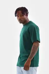 Erkek Düz Yazlık Kısa Kol Tişort Bisiklet Yaka Oversize T-Shirt - Koyu Yeşil