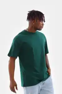 Erkek Düz Yazlık Kısa Kol Tişort Bisiklet Yaka Oversize T-Shirt - Koyu Yeşil
