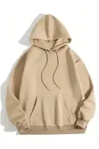 Erkek 3 İplik Pamuklu Kapüşonlu Kanguru Cepli Sweatshirt Hoodie -  Bej