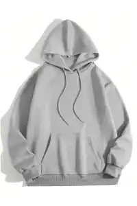 Erkek 3 İplik Pamuklu Kapüşonlu Kanguru Cepli Sweatshirt Hoodie - Boyalı Gri