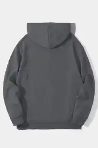 Erkek 3 İplik Pamuklu Kapüşonlu Kanguru Cepli Sweatshirt Hoodie -  Füme