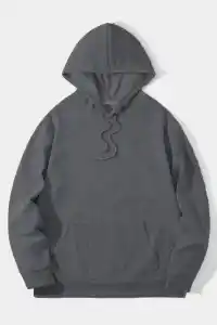 Erkek 3 İplik Pamuklu Kapüşonlu Kanguru Cepli Sweatshirt Hoodie -  Füme