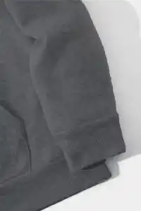 Erkek 3 İplik Pamuklu Kapüşonlu Kanguru Cepli Sweatshirt Hoodie -  Füme