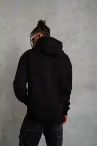 Erkek 3 İplik Pamuklu Kapüşonlu Kanguru Cepli Sweatshirt Hoodie -  Siyah