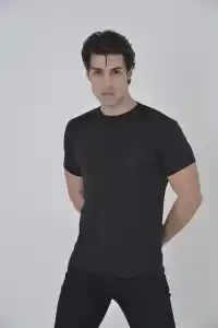 Erkek File Çepli  T-Shirt Kısa Kol Bisiklet Yaka Slimfit Tişört - Siyah
