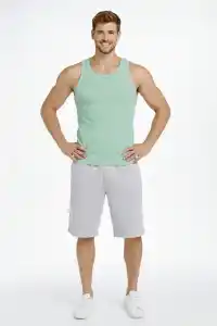 Erkek Fitilli Atlet Sıfır Yaka Slim Fit Arka Baskılı Spor Atlet - Mint Yeşili