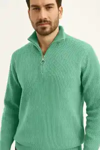 Erkek Fitilli Triko Kazak 3’lü Set Mint Yeşili Siyah Bej Kalın Dokuma Pamuklu Regular Fit