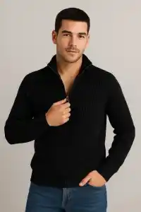 Erkek Fitilli Triko Kazak 3’lü Set Mint Yeşili Siyah Bej Kalın Dokuma Pamuklu Regular Fit