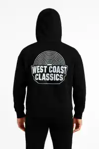 Erkek Kapüşonlu Kanguru Cepli Sweatshirt 3 İplik Pamuklu Baskılı Hoodie -  Siyah