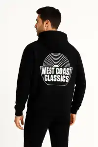 Erkek Kapüşonlu Kanguru Cepli Sweatshirt 3 İplik Pamuklu Baskılı Hoodie -  Siyah