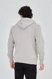 Erkek 3 İplik Pamuklu Fermuarlı Kapüşonlu Kanguru Cepli Baskılı Hoodie Hırka Sweatshirt - Boyalı Gri