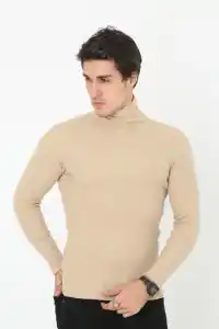 Erkek Fitilli Kaşkorse Kumaş Boğazlı Full Likralı Slimfit Body - Bej