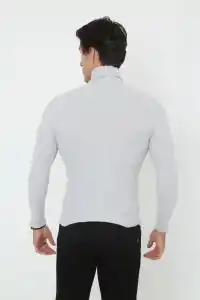 Erkek Fitilli Kaşkorse Kumaş Boğazlı Full Likralı Slimfit Body - Gri