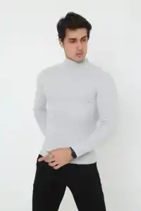 Erkek Fitilli Kaşkorse Kumaş Boğazlı Full Likralı Slimfit Body - Gri