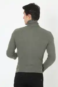 Erkek Fitilli Kaşkorse Kumaş Boğazlı Full Likralı Slimfit Body - Haki