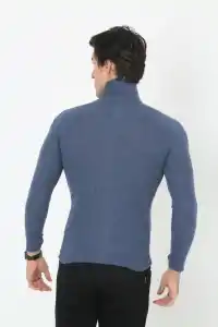 Erkek Fitilli Kaşkorse Kumaş Boğazlı Full Likralı Slimfit Body - İndigo