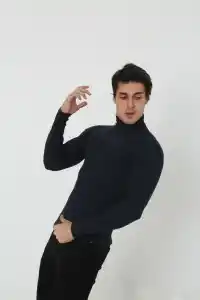 Erkek Fitilli Kaşkorse Kumaş Boğazlı Full Likralı Slimfit Body - Siyah