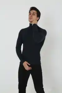 Erkek Fitilli Kaşkorse Kumaş Boğazlı Full Likralı Slimfit Body - Siyah