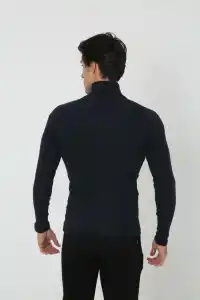 Erkek Fitilli Kaşkorse Kumaş Boğazlı Full Likralı Slimfit Body - Siyah
