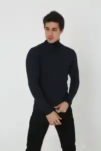 Erkek Fitilli Kaşkorse Kumaş Boğazlı Full Likralı Slimfit Body - Siyah