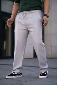 Erkek Keten Cepli Çıma Dikişli jogger Buggy Pantalon Rahat kalıp - Gri