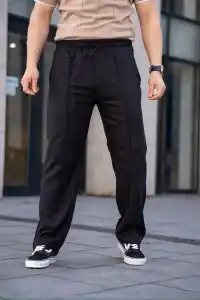 Erkek Keten Cepli Çıma Dikişli jogger Buggy Pantalon Rahat kalıp - Siyah