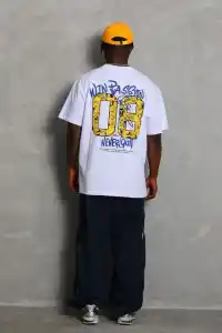 Erkek Baskılı Tişört Kısa Kol Bisiklet Yaka Oversize T-Shirt - Beyaz